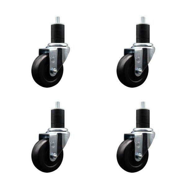 3.5'' Soft Rubber Wheel Swivel 1-3/4'' Expanding Stem Caster Set, 4PK